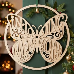 In Loving Memory Christmas Ornament, Memorial Angel Wing Dove Door Hanger