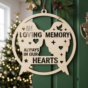 In Loving Memory Christmas Ornament, Memorial Angel Wing Dove Door Hanger
