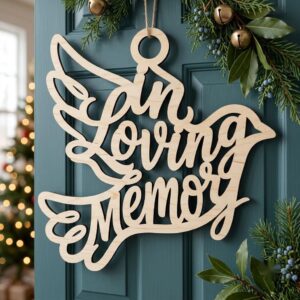 In Loving Memory Christmas Ornament, Memorial Angel Wing Dove Door Hanger