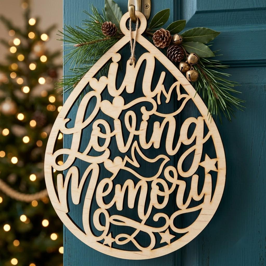 In Loving Memory Christmas Ornament, Memorial Angel Wing Dove Door Hanger
