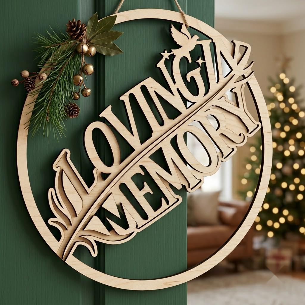 In Loving Memory Christmas Ornament, Memorial Angel Wing Dove Door Hanger