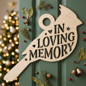 In Loving Memory Christmas Ornament, Memorial Angel Wing Dove Door Hanger