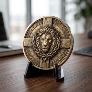 Lion Challenge Coin Depth Map, 3D Relief Bundle, Tribal Mandala Geometric Coins