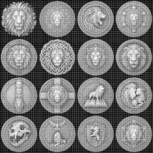 Lion Challenge Coin Depth Map, 3D Relief Bundle, Tribal Mandala Geometric Coins