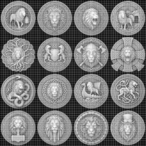 Lion Challenge Coin Depth Map, 3D Relief Bundle, Tribal Mandala Geometric Coins