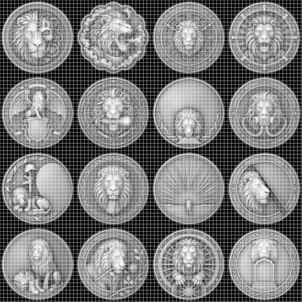 Lion Challenge Coin Depth Map, 3D Relief Bundle, Tribal Mandala Geometric Coins