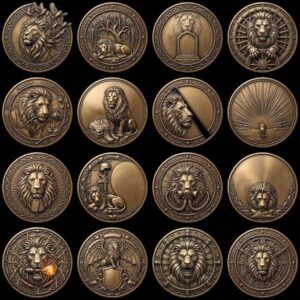Lion Challenge Coin Depth Map, 3D Relief Bundle, Tribal Mandala Geometric Coins