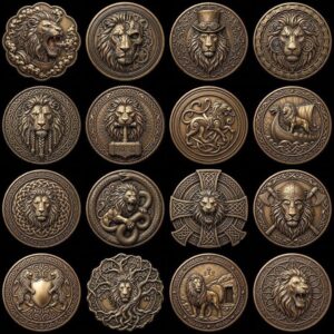 Lion Challenge Coin Depth Map, 3D Relief Bundle, Tribal Mandala Geometric Coins