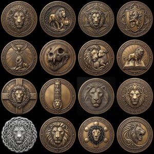 Lion Challenge Coin Depth Map, 3D Relief Bundle, Tribal Mandala Geometric Coins