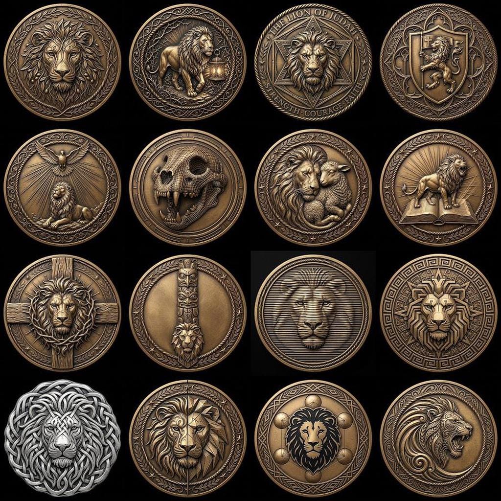 Lion Challenge Coin Depth Map, 3D Relief Bundle, Tribal Mandala Geometric Coins