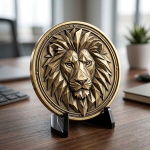 Lion Challenge Coin Depth Map, 3D Relief Bundle, Tribal Mandala Geometric Coins