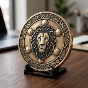 Lion Challenge Coin Depth Map, 3D Relief Bundle, Tribal Mandala Geometric Coins