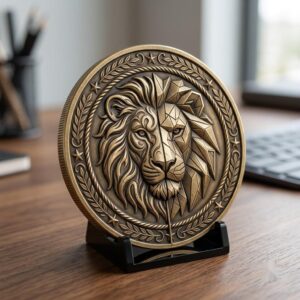 Lion Challenge Coin Depth Map, 3D Relief Bundle, Tribal Mandala Geometric Coins