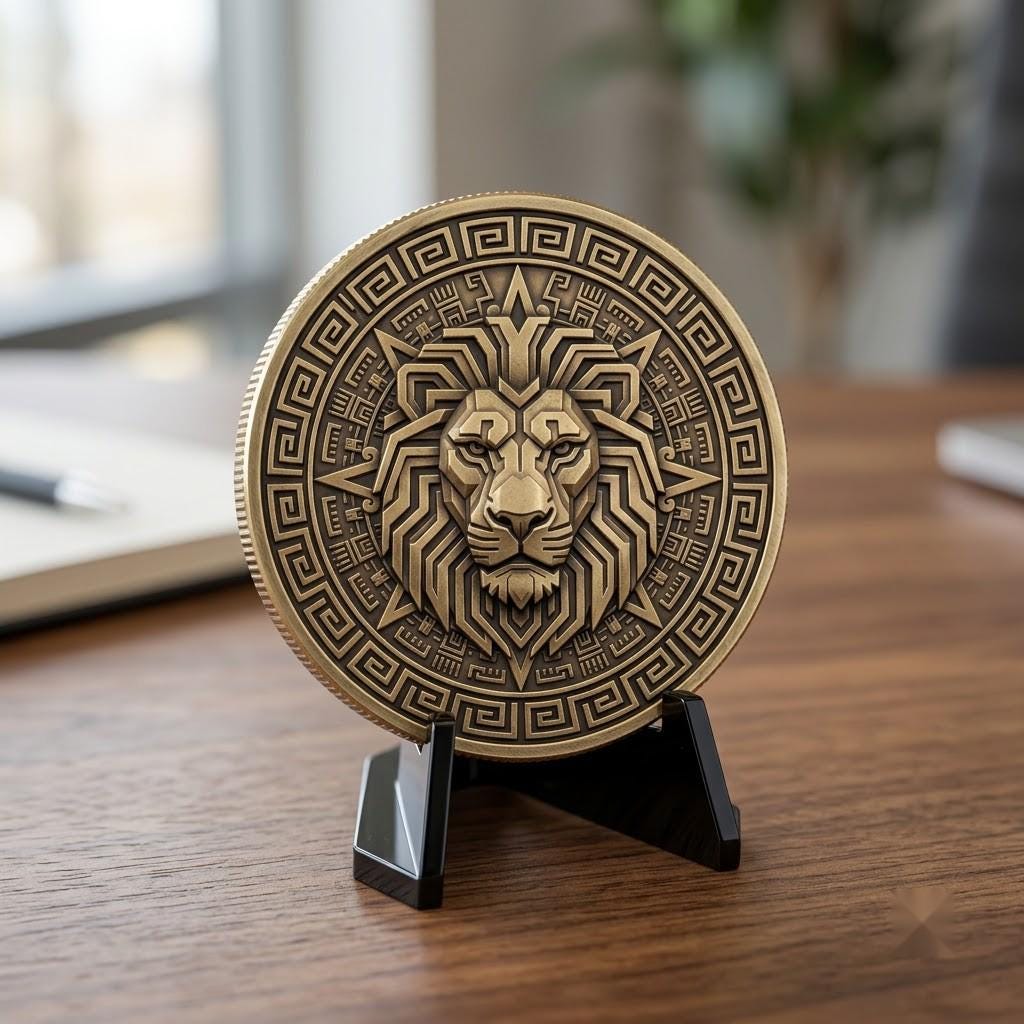 Lion Challenge Coin Depth Map, 3D Relief Bundle, Tribal Mandala Geometric Coins
