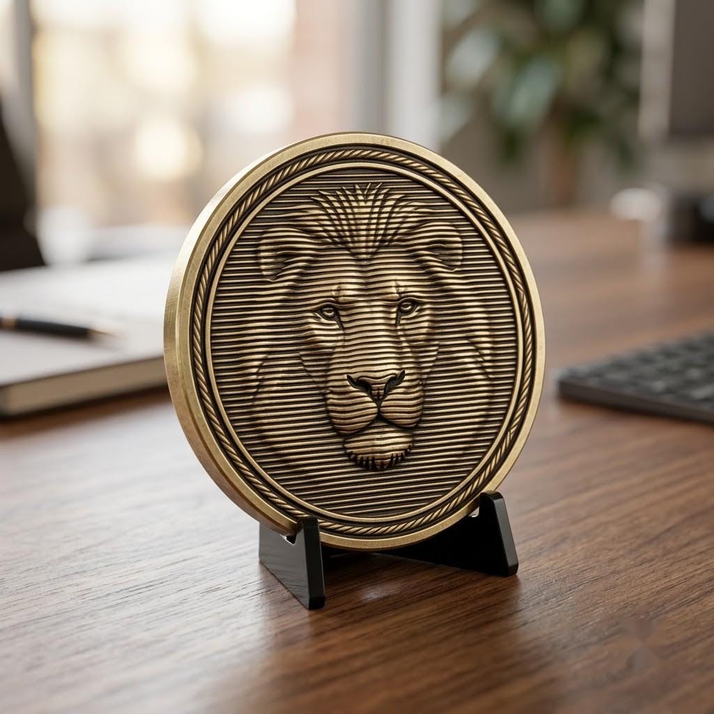 Lion Challenge Coin Depth Map, 3D Relief Bundle, Tribal Mandala Geometric Coins