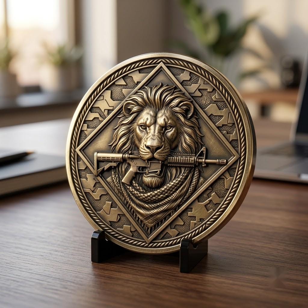 Lion Challenge Coin Depth Maps, Tactical Insignia 3D Relief PNG Bundle
