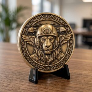 Lion Challenge Coin Depth Maps, Tactical Insignia 3D Relief PNG Bundle