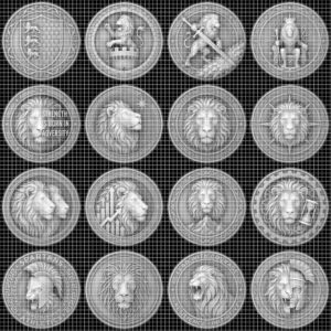 Lion Challenge Coin Depth Maps, Tactical Insignia 3D Relief PNG Bundle