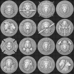 Lion Challenge Coin Depth Maps, Tactical Insignia 3D Relief PNG Bundle
