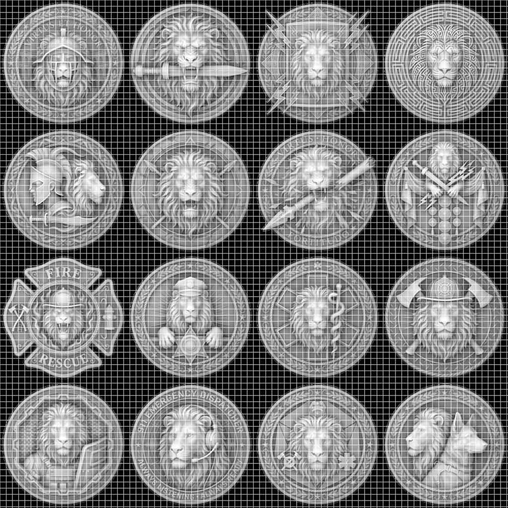 Lion Challenge Coin Depth Maps, Tactical Insignia 3D Relief PNG Bundle