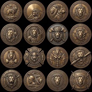 Lion Challenge Coin Depth Maps, Tactical Insignia 3D Relief PNG Bundle