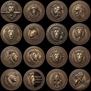 Lion Challenge Coin Depth Maps, Tactical Insignia 3D Relief PNG Bundle