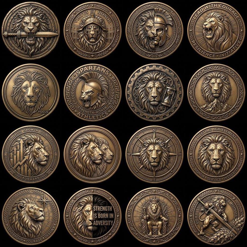 Lion Challenge Coin Depth Maps, Tactical Insignia 3D Relief PNG Bundle