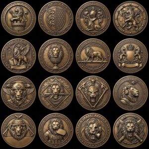 Lion Challenge Coin Depth Maps, Tactical Insignia 3D Relief PNG Bundle