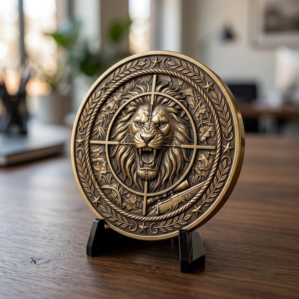 Lion Challenge Coin Depth Maps, Tactical Insignia 3D Relief PNG Bundle