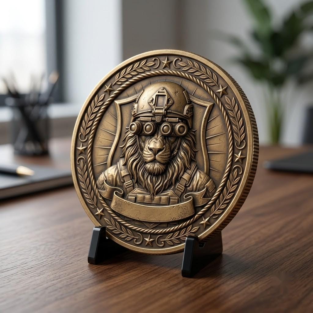 Lion Challenge Coin Depth Maps, Tactical Insignia 3D Relief PNG Bundle