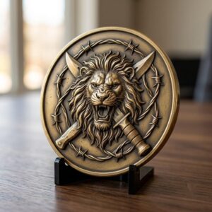 Lion Challenge Coin Depth Maps, Tactical Insignia 3D Relief PNG Bundle