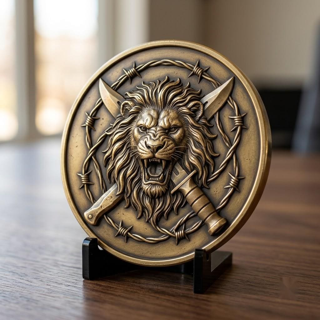 Lion Challenge Coin Depth Maps, Tactical Insignia 3D Relief PNG Bundle