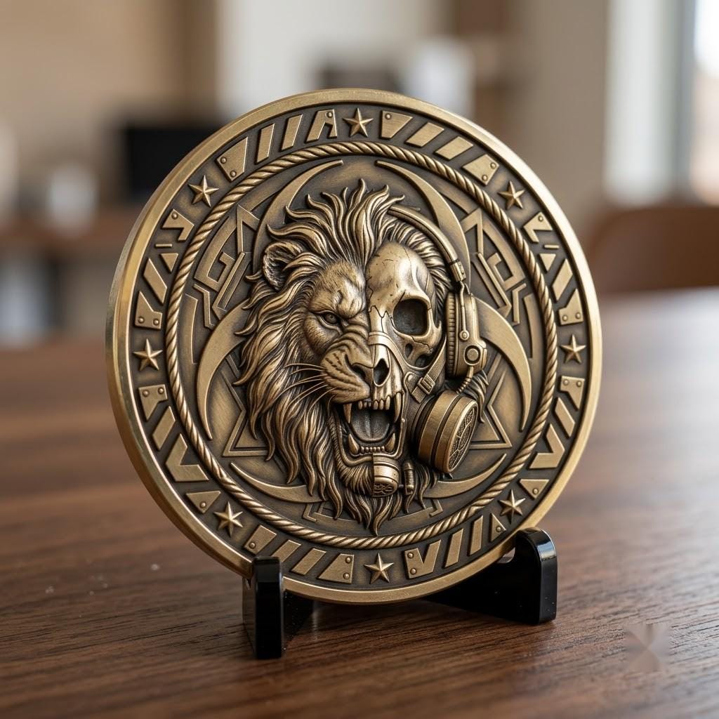 Lion Challenge Coin Depth Maps, Tactical Insignia 3D Relief PNG Bundle