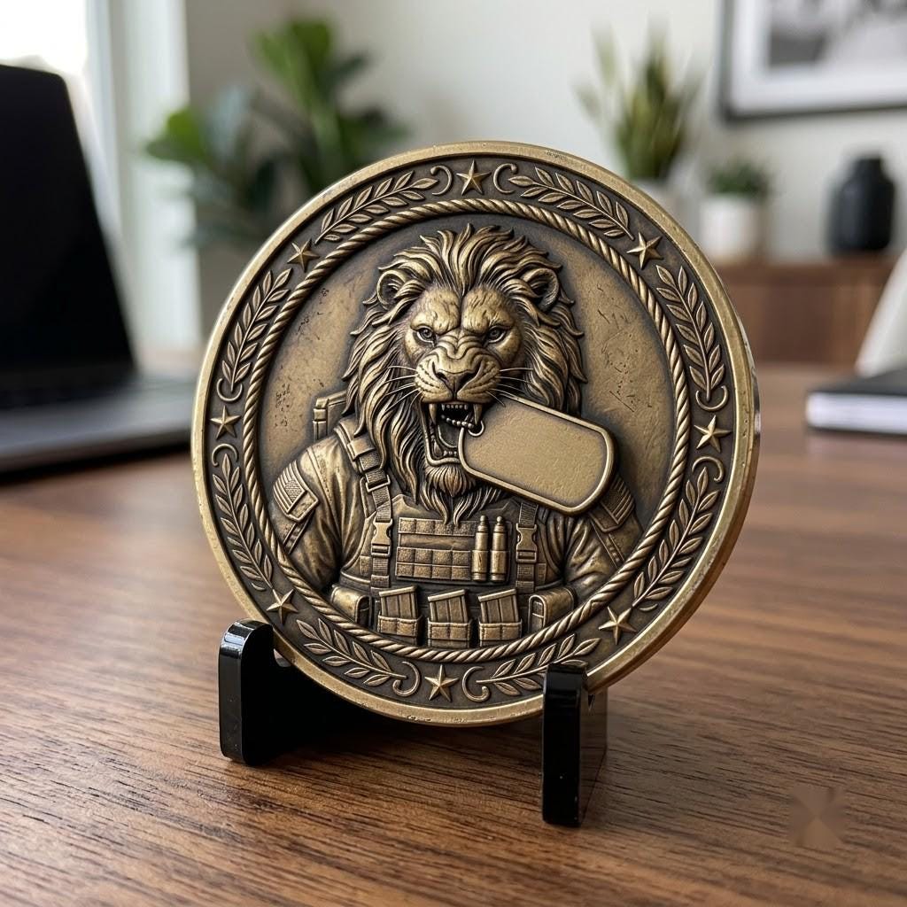 Lion Challenge Coin Depth Maps, Tactical Insignia 3D Relief PNG Bundle