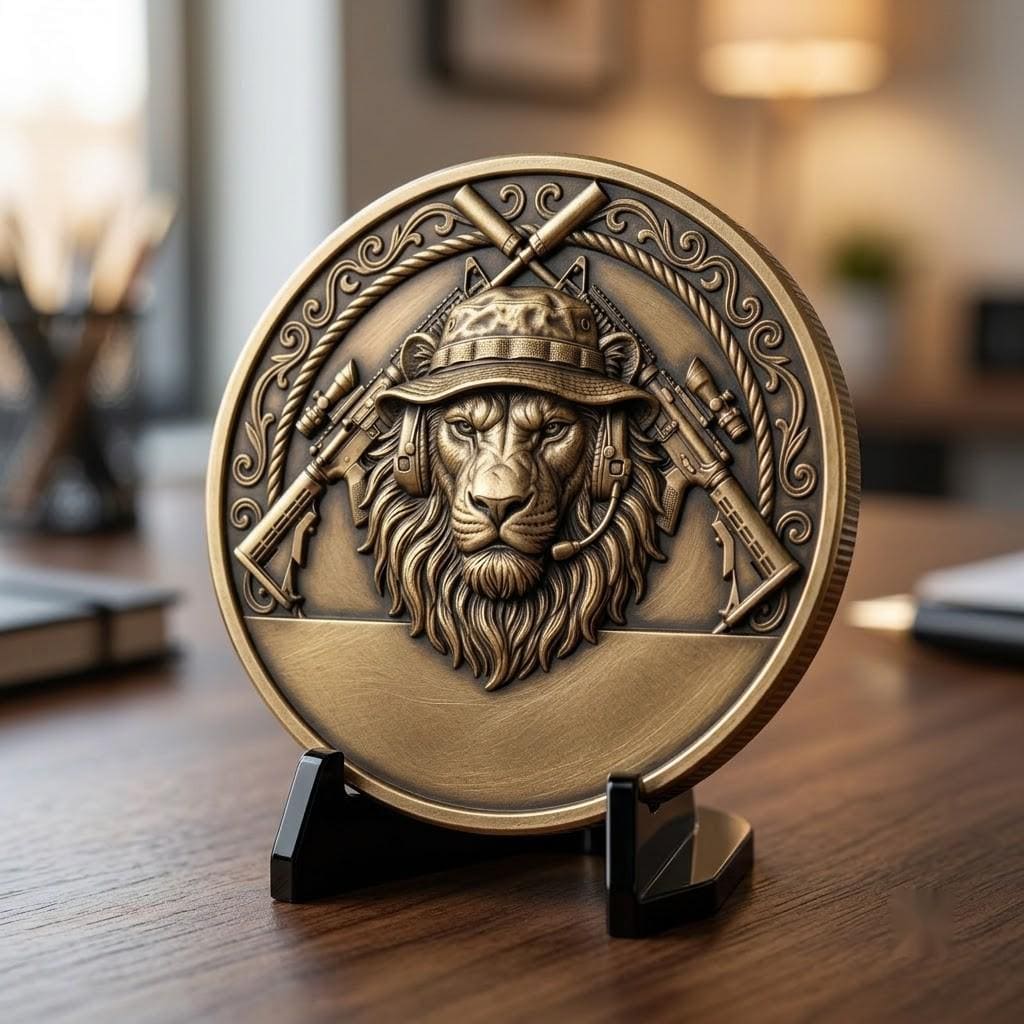 Lion Challenge Coin Depth Maps, Tactical Insignia 3D Relief PNG Bundle