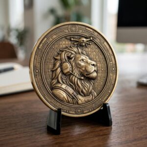 Lion Challenge Coin Depth Maps, Tactical Insignia 3D Relief PNG Bundle