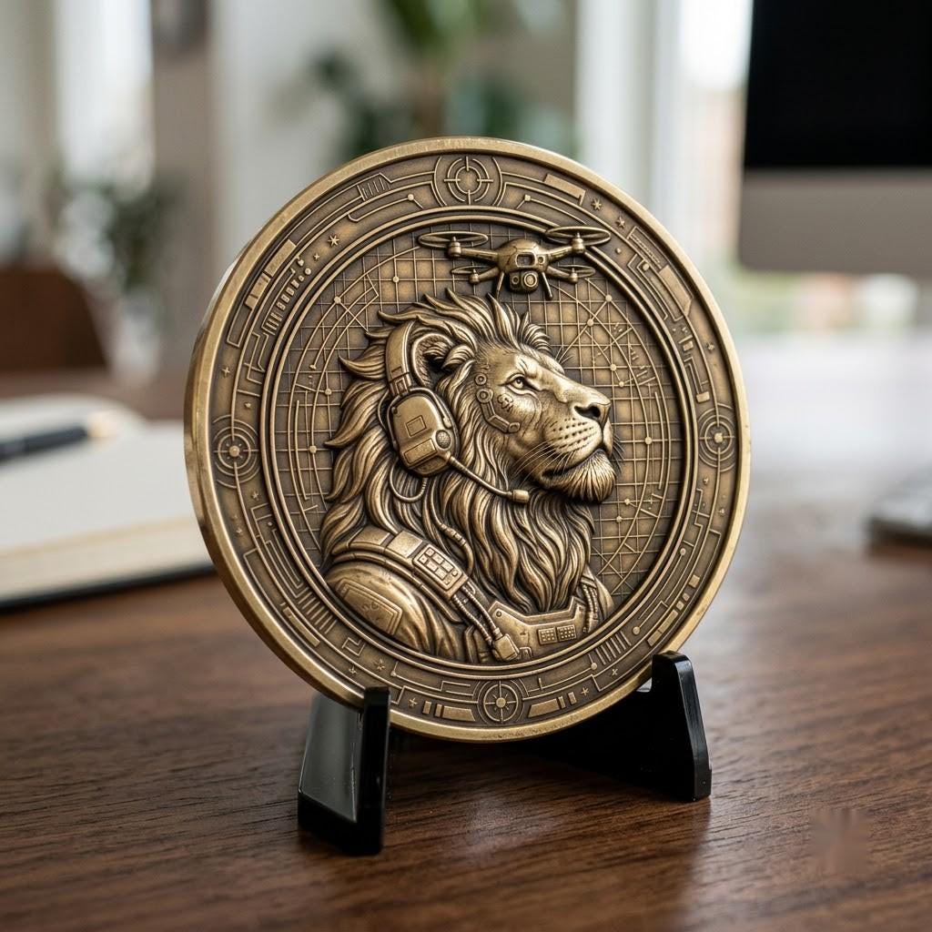 Lion Challenge Coin Depth Maps, Tactical Insignia 3D Relief PNG Bundle