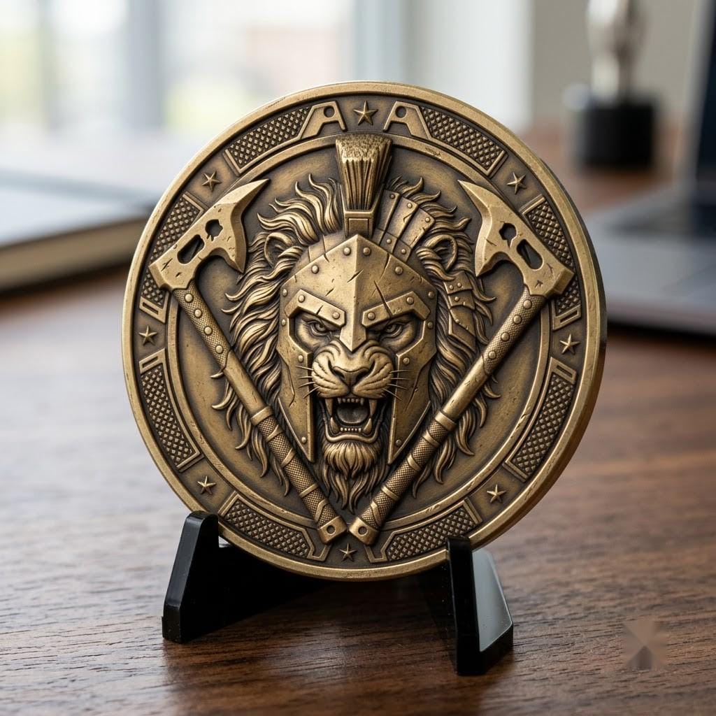 Lion Challenge Coin Depth Maps, Tactical Insignia 3D Relief PNG Bundle
