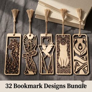 Low Poly Geometric Animal Bookmark Templates, Wood Engraving Craft for Readers