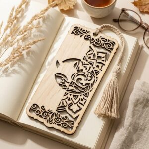 Low Poly Geometric Animal Bookmark Templates, Wood Engraving Craft for Readers