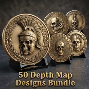 Memento Mori Stoic Skull Depth Map, Laser Engraving Challenge Coin Design