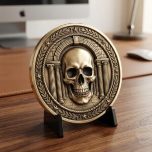 Memento Mori Stoic Skull Depth Map, Laser Engraving Challenge Coin Design
