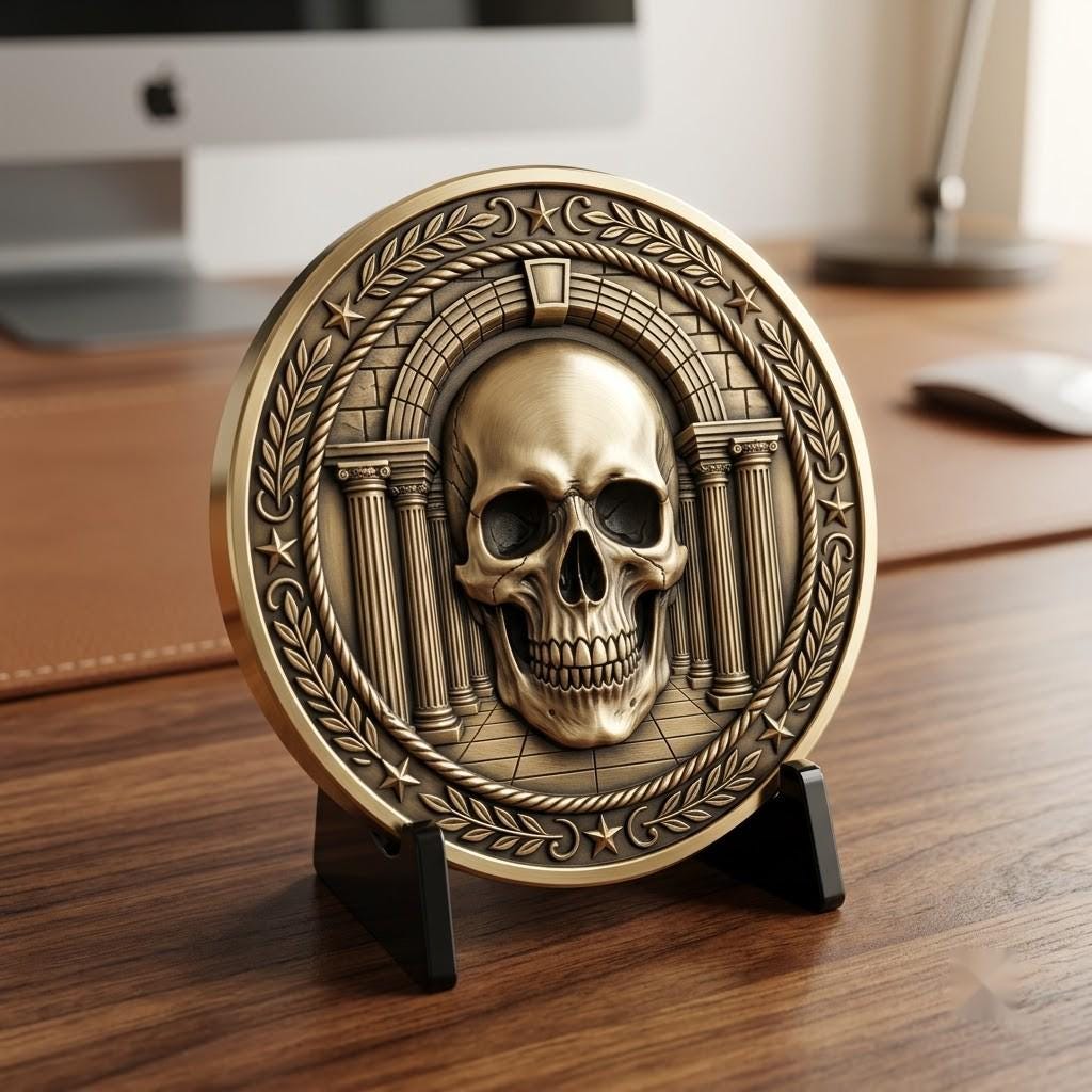 Memento Mori Stoic Skull Depth Map, Laser Engraving Challenge Coin Design