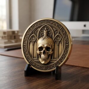 Memento Mori Stoic Skull Depth Map, Laser Engraving Challenge Coin Design