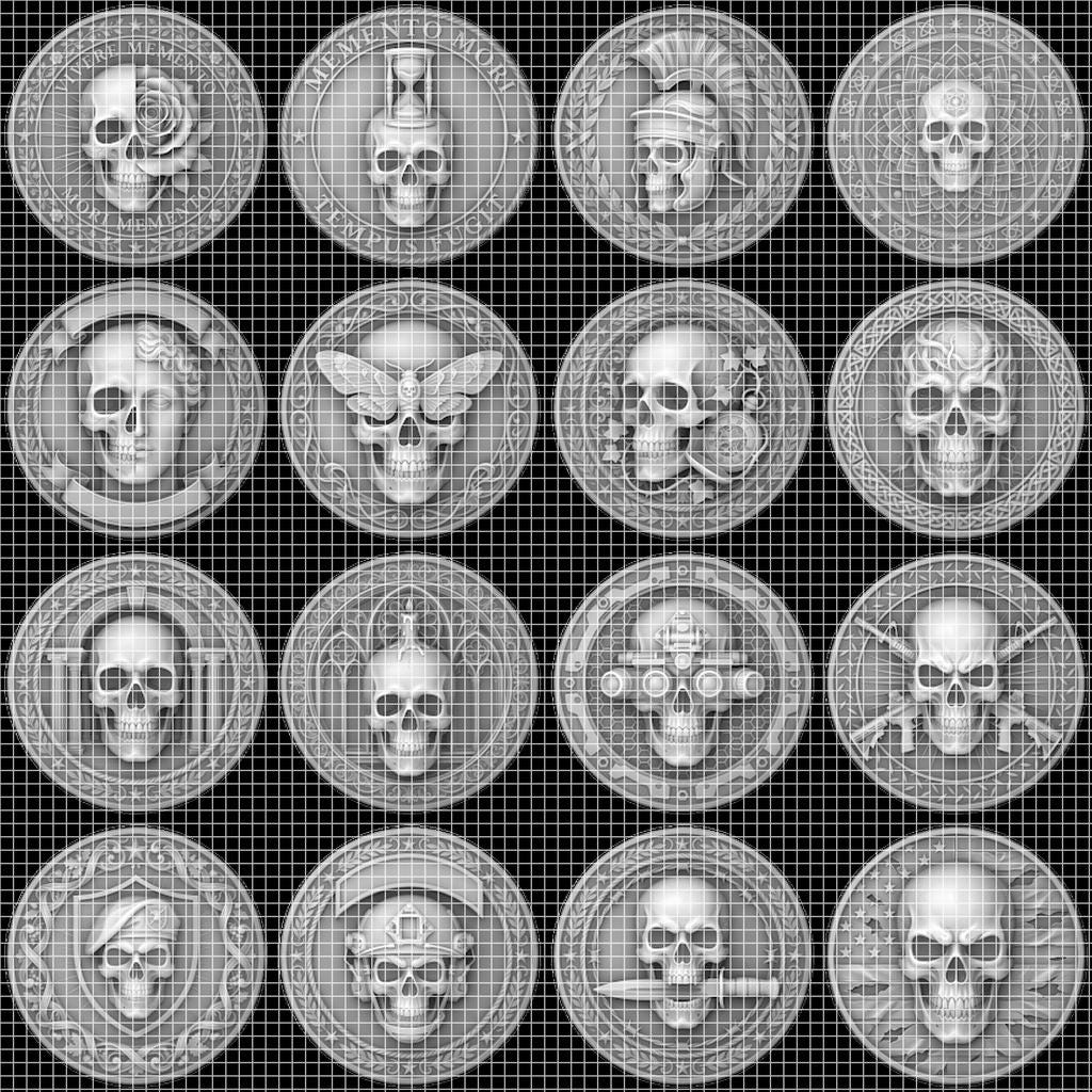 Memento Mori Stoic Skull Depth Map, Laser Engraving Challenge Coin Design