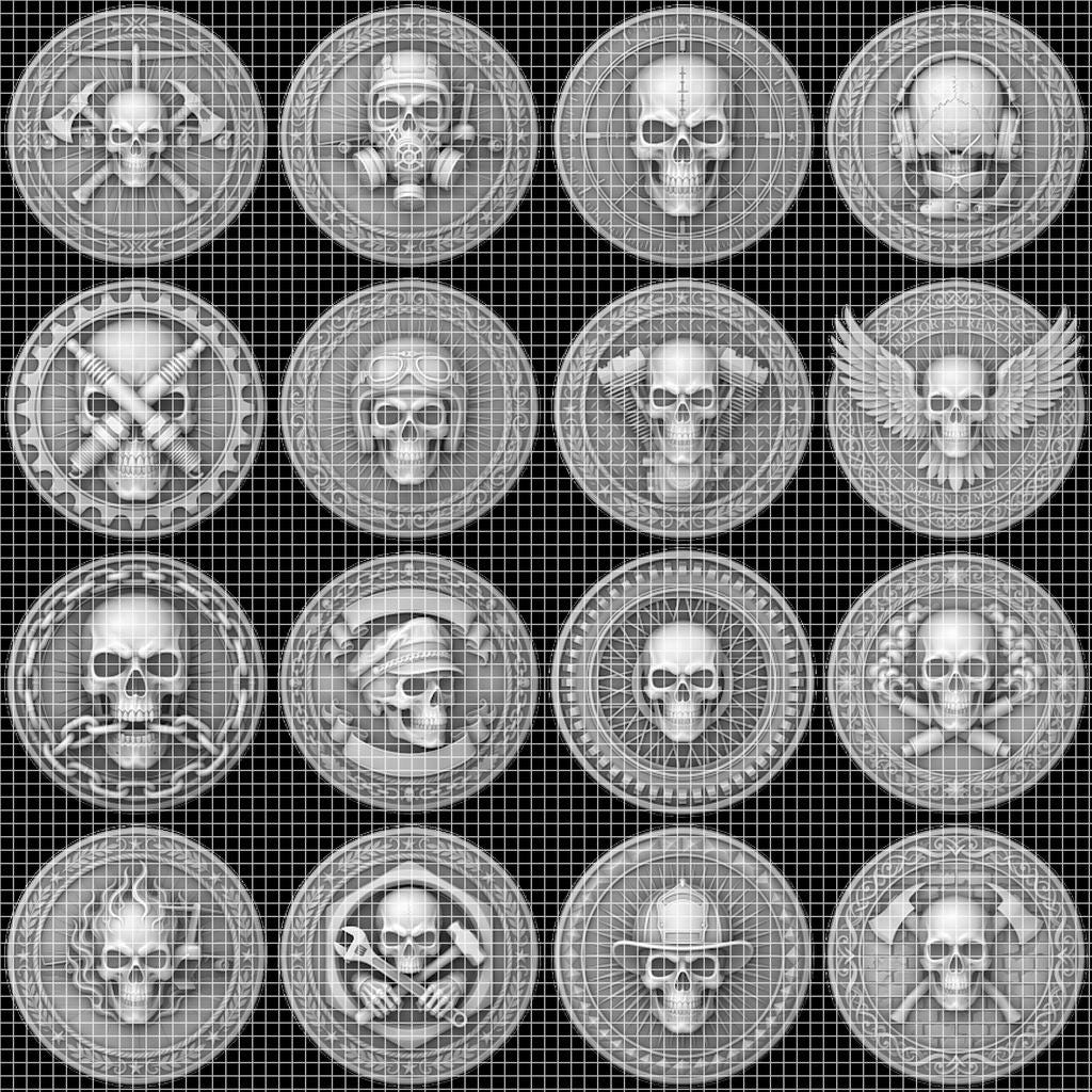 Memento Mori Stoic Skull Depth Map, Laser Engraving Challenge Coin Design