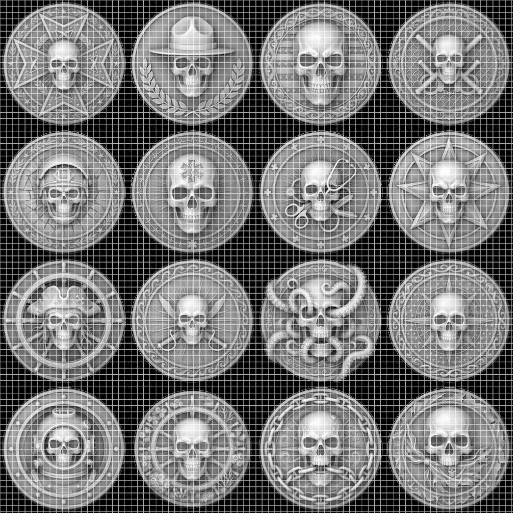 Memento Mori Stoic Skull Depth Map, Laser Engraving Challenge Coin Design
