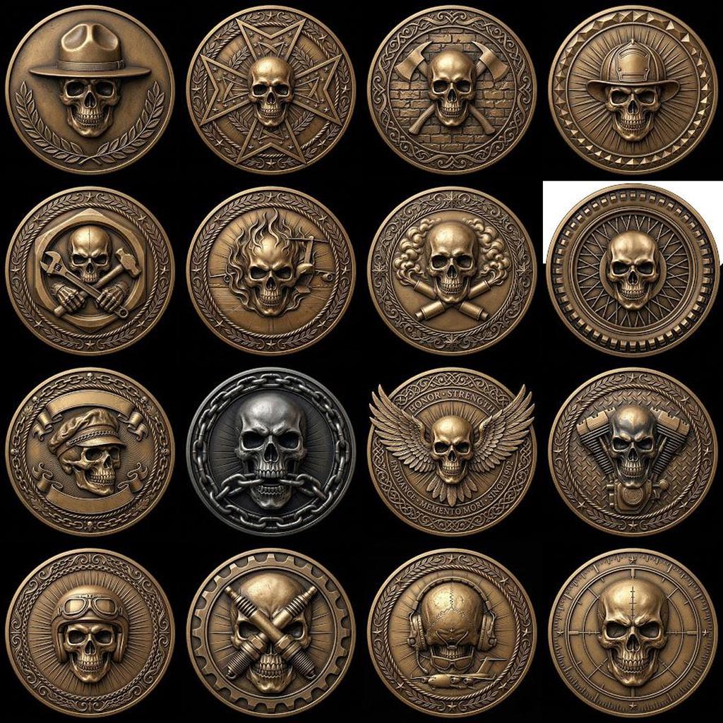 Memento Mori Stoic Skull Depth Map, Laser Engraving Challenge Coin Design