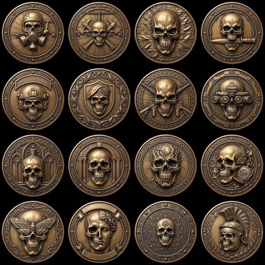 Memento Mori Stoic Skull Depth Map, Laser Engraving Challenge Coin Design