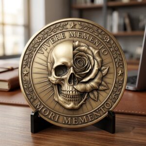 Memento Mori Stoic Skull Depth Map, Laser Engraving Challenge Coin Design